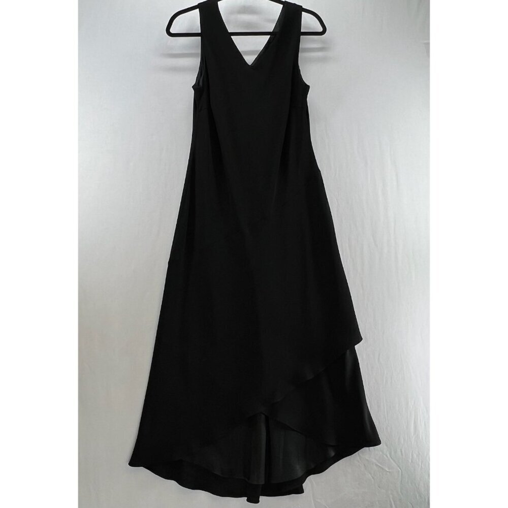 Talbots Sleeveless Maxi Dress Sz 12 V-Neck Asymmetrical Hem Layered Lined Black